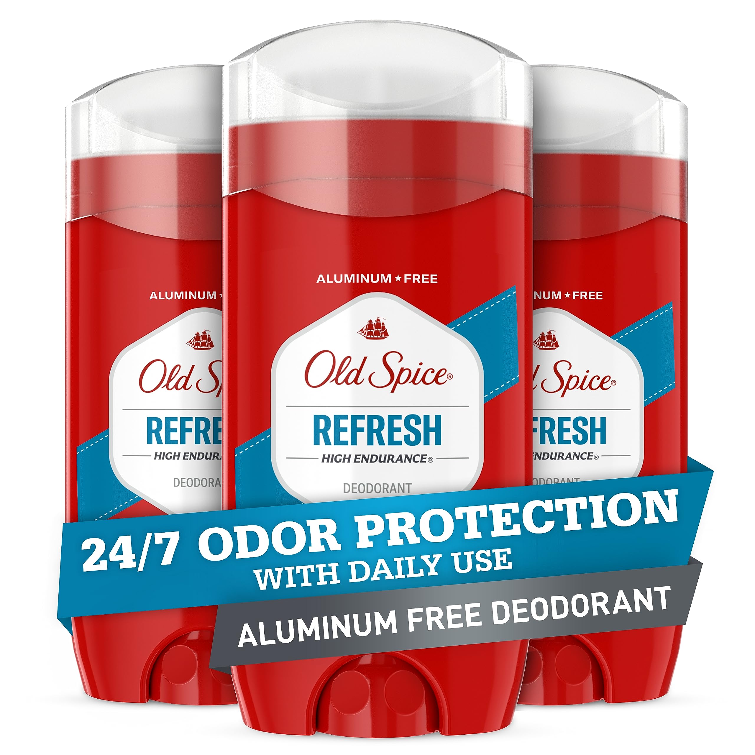 Old Spice Aluminum Free Deodorant For Men, High Endurance, 24/7 Sweat Defense & Odor Protection, 24/7 Freshness & Lasting Scent, Refresh Scent, 3.0 oz (Pack of 3)