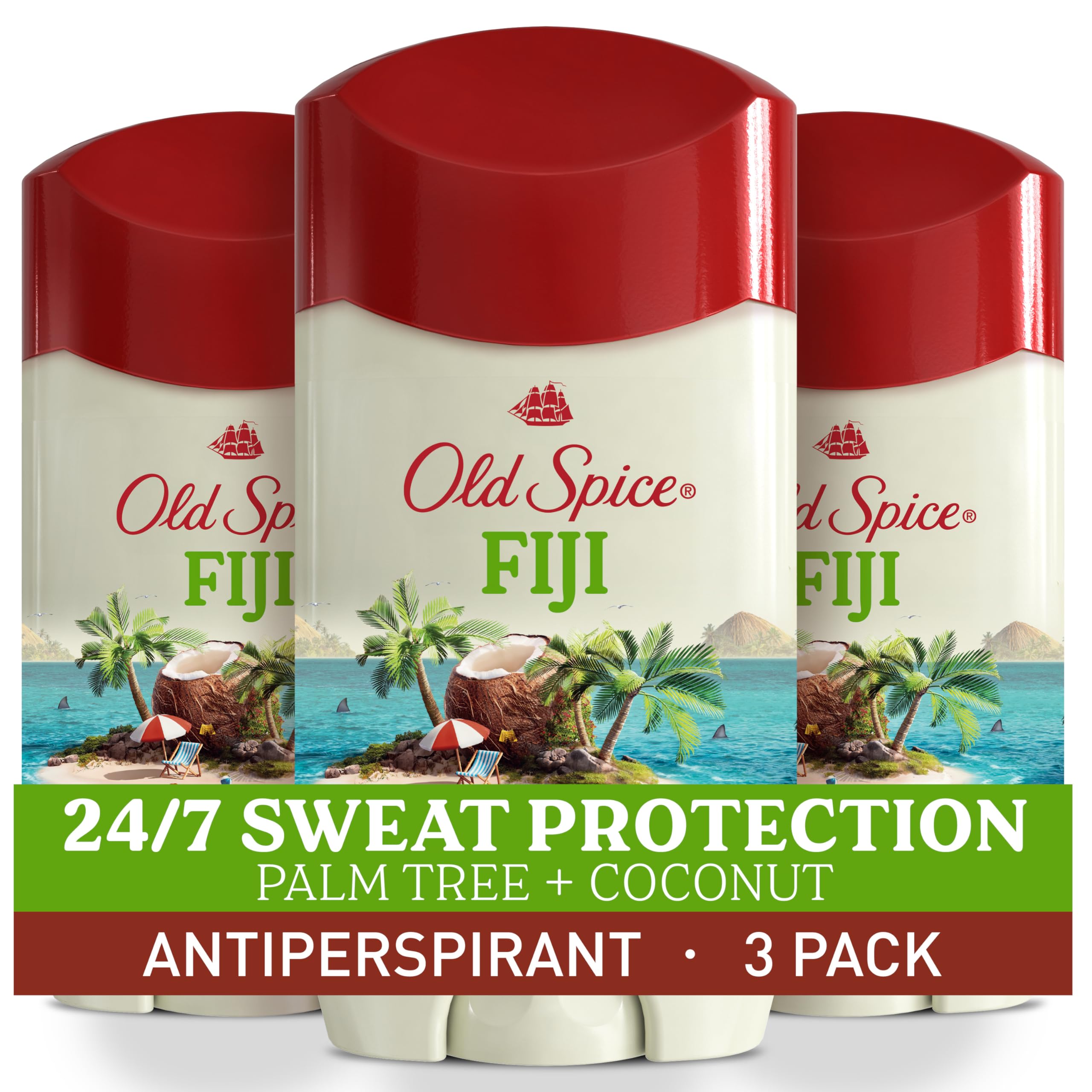 Old Spice Dry Feel Antiperspirant Deodorant for Men, 24/7 Freshness, 24/7 Sweat & Odor Protection, Gentle on Skin with Skin Conditioners, Fiji with Palm Tree + Coconut Scent, 2.6 oz (Pack of 3)