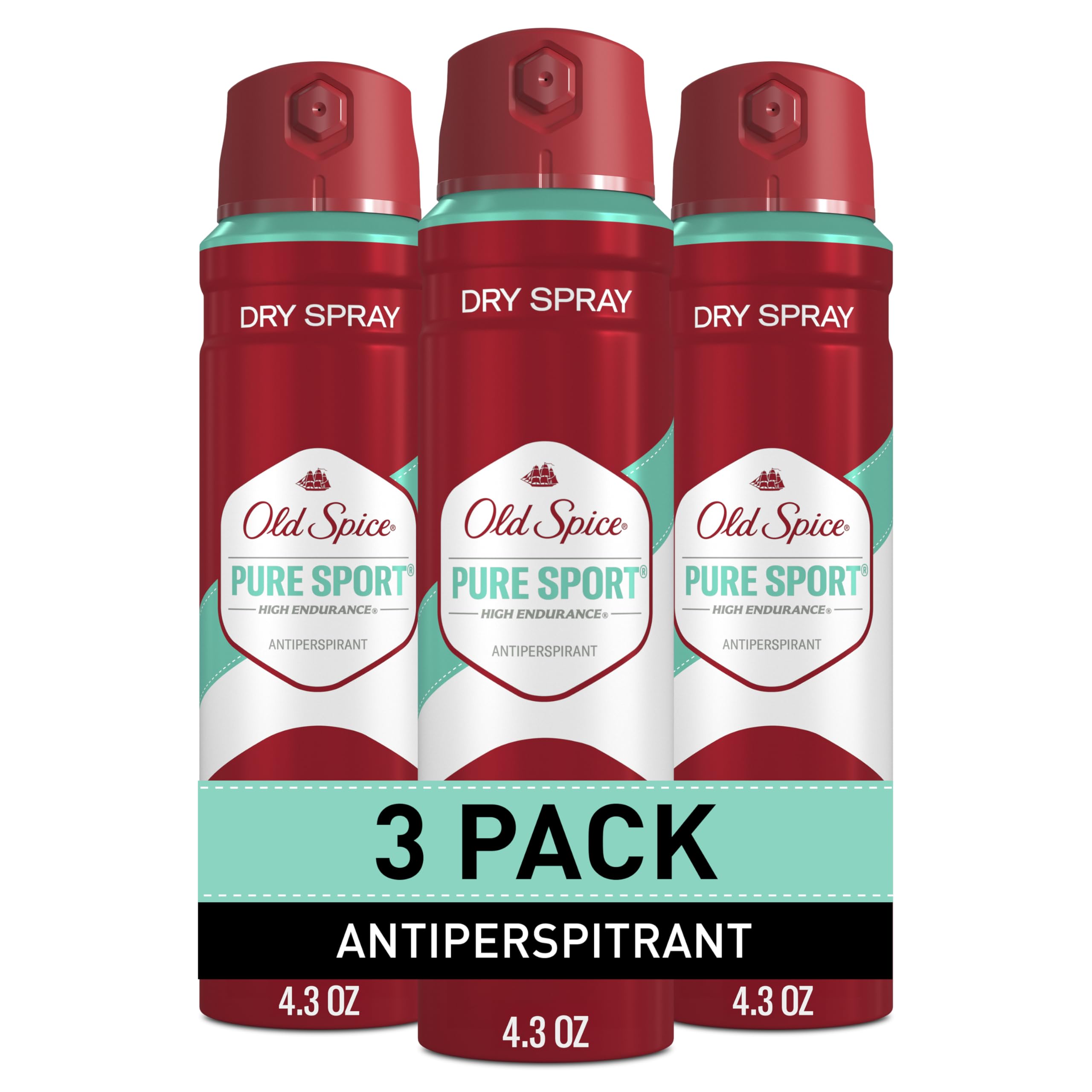 Old Spice Dry Spray Antiperspirant Deodorant for Men, High Endurance, 24/7 Sweat Defense & Odor Protection, 24/7 Freshness & Lasting Scent, Pure Sport Scent, 4.3 oz (Pack of 3)