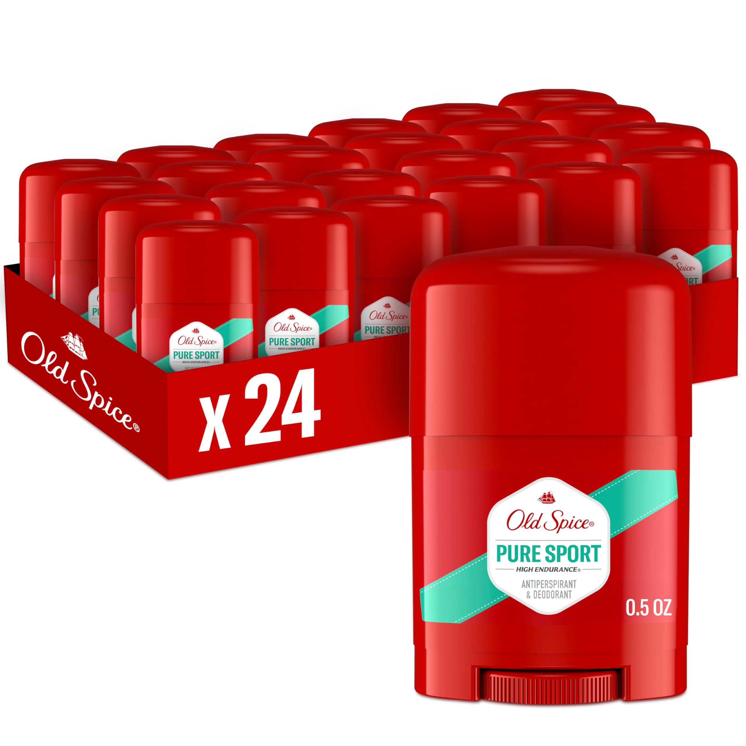 Old Spice Aluminum Free Antiperspirant Deodorant For Men, High Endurance, 24/7 Sweat Defense & Odor Protection, 24/7 Freshness & Lasting Scent, Pure Sport Scent, 0.5 oz (Pack of 24)