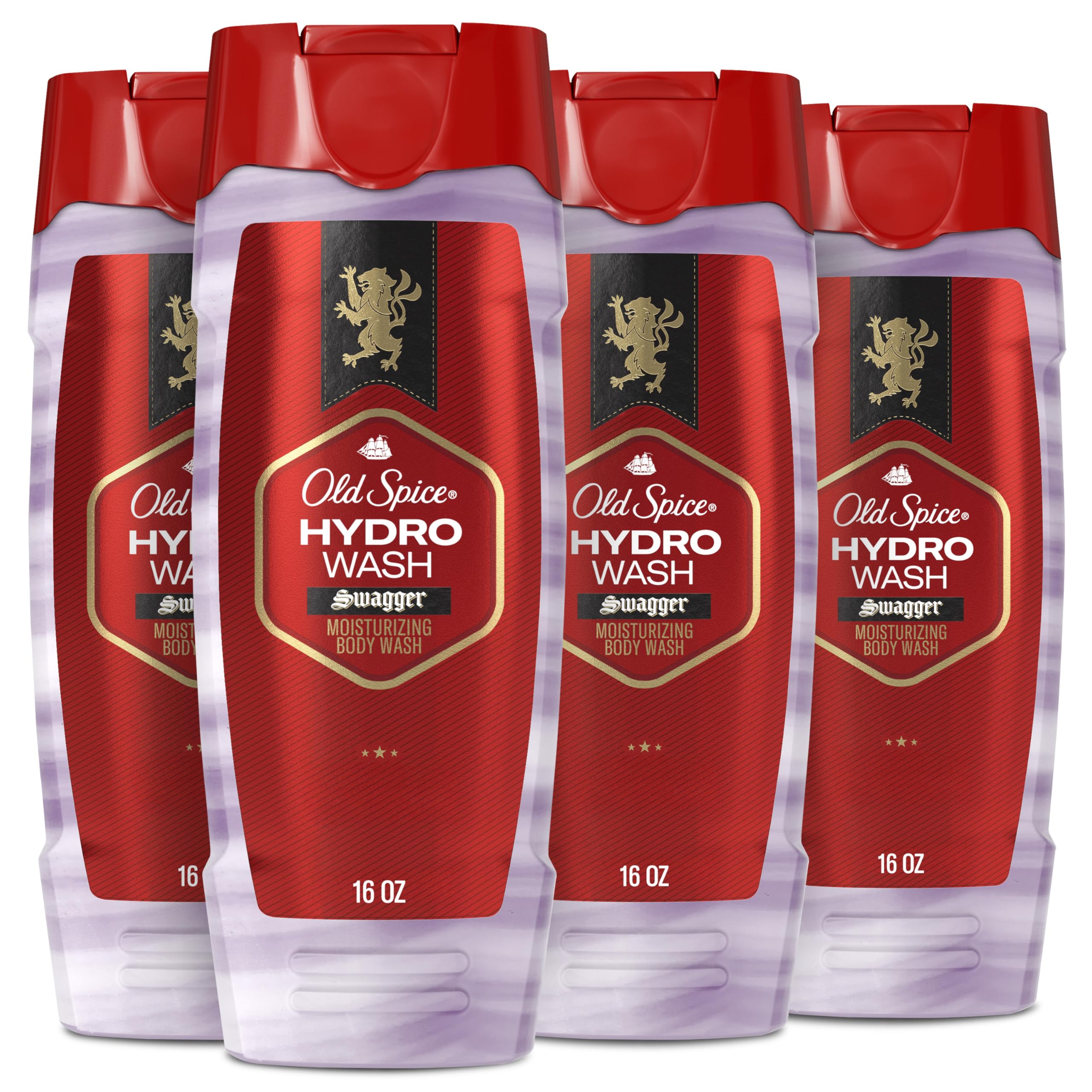 Old Spice Moisturizing Body Wash for Men, Hydro Wash, 2-in-1 Long Lasting Scent & Deep Hydration, 24/7 Shower Fresh, Smoother Swagger Scent, 16 oz (Pack of 4)
