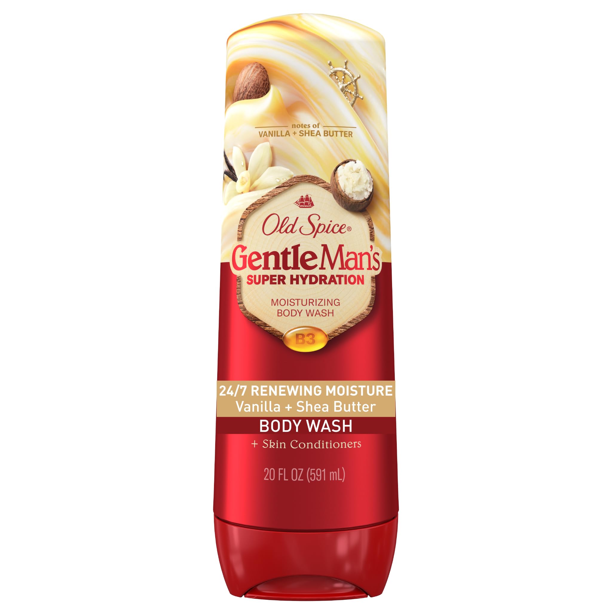 Old Spice Body Wash GentleMan’s Super Hydration for Men, 24/7 Renewing Moisture, Gentle on Skin with Skin Conditioners, Vanilla + Shea Butter Scent, 20 oz