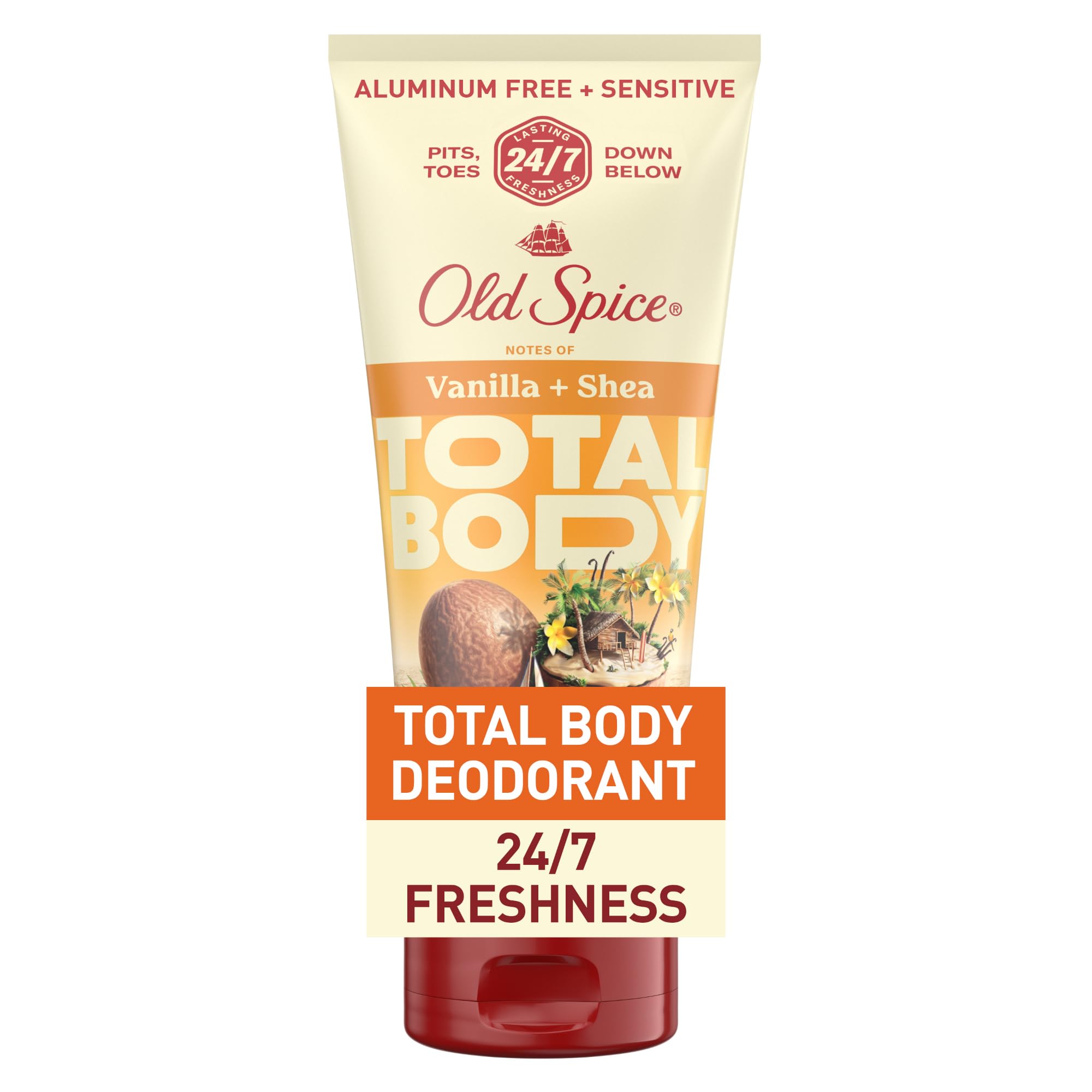 Old Spice Whole Body Deodorant Cream for Men, Aluminum Free, Vanilla + Shea Scent, 24/7 Odor Protection, 24/7 Lasting Freshness, Dermatologist Tested, Gentle on Skin, Safe to Use All Over, 3.0 oz
