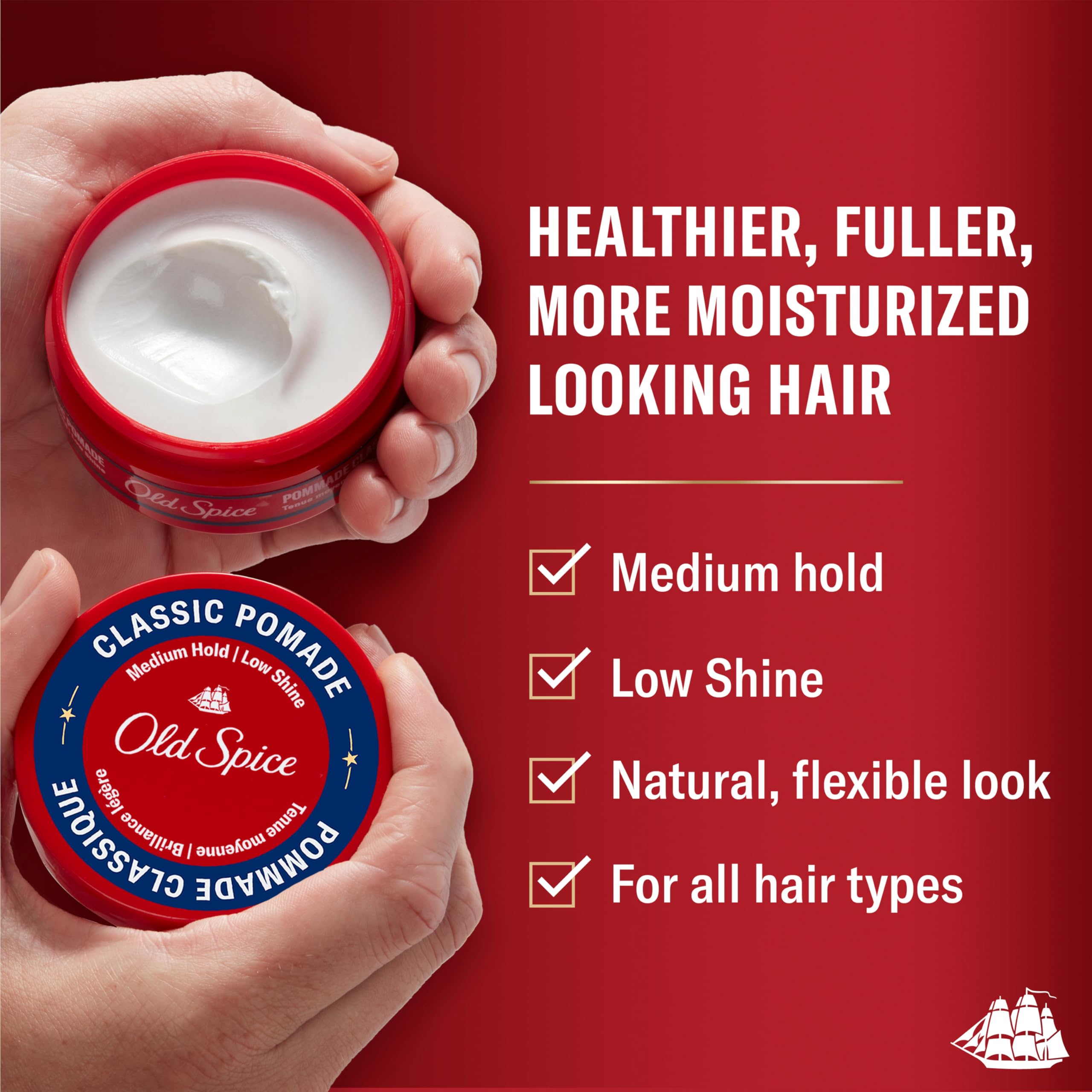 Old Spice Classic Pomade for Men, Medium Hold, Low Shine, Men's Hair Styling, 2.22 Oz Each, Twin Pack