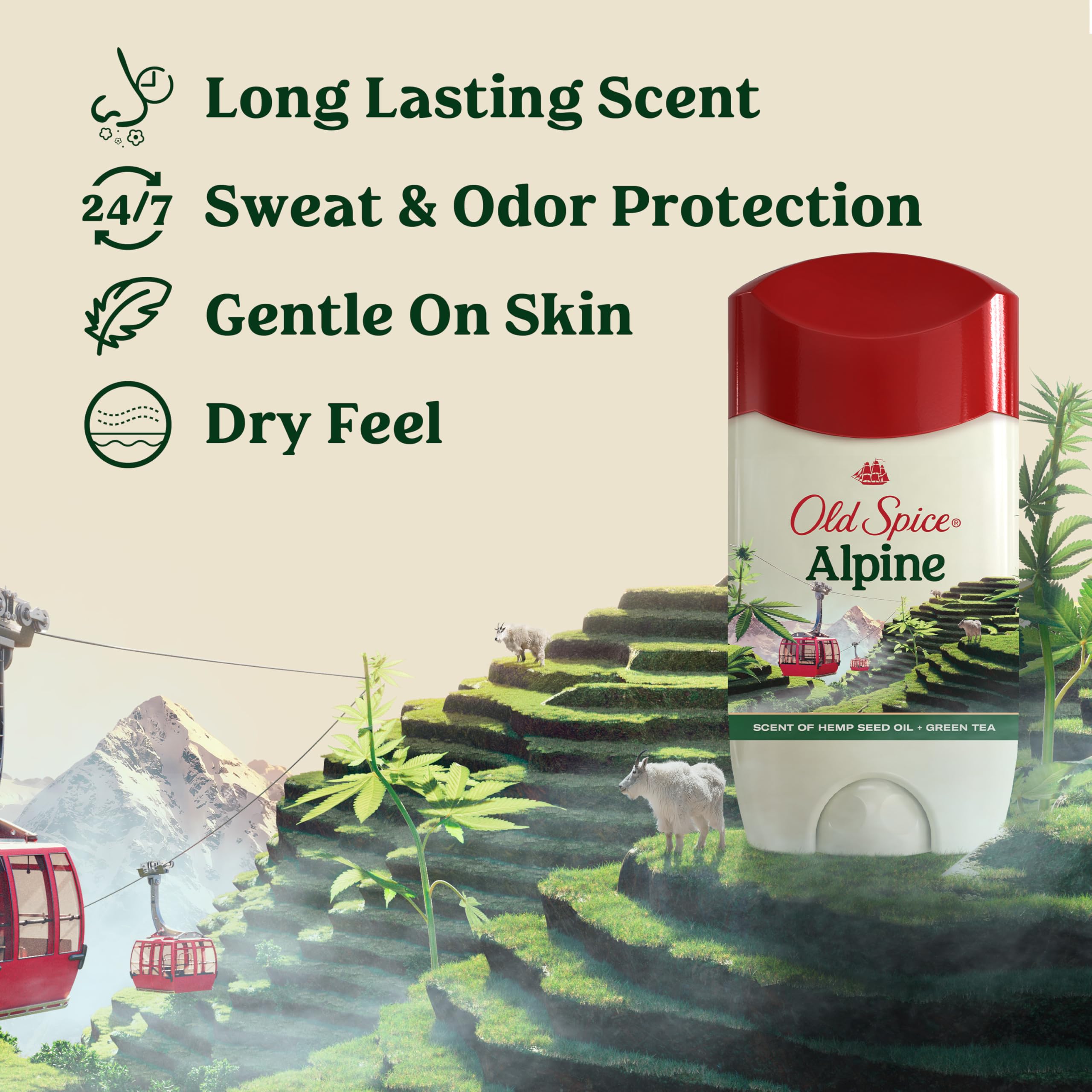 Old Spice Men's Antiperspirant & Deodorant Alpine with Hemp Oil, 2.6oz (Pack of 3)