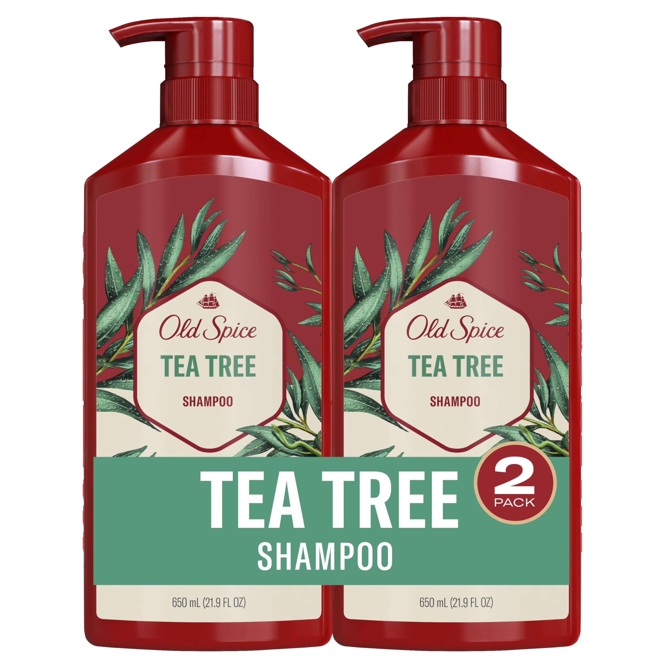 Old Spice Tea Tree Shampoo for Men, Healthier, Fuller, More Moisturized Looking Hair, 21.9 Fl Oz Each, Twin Pack