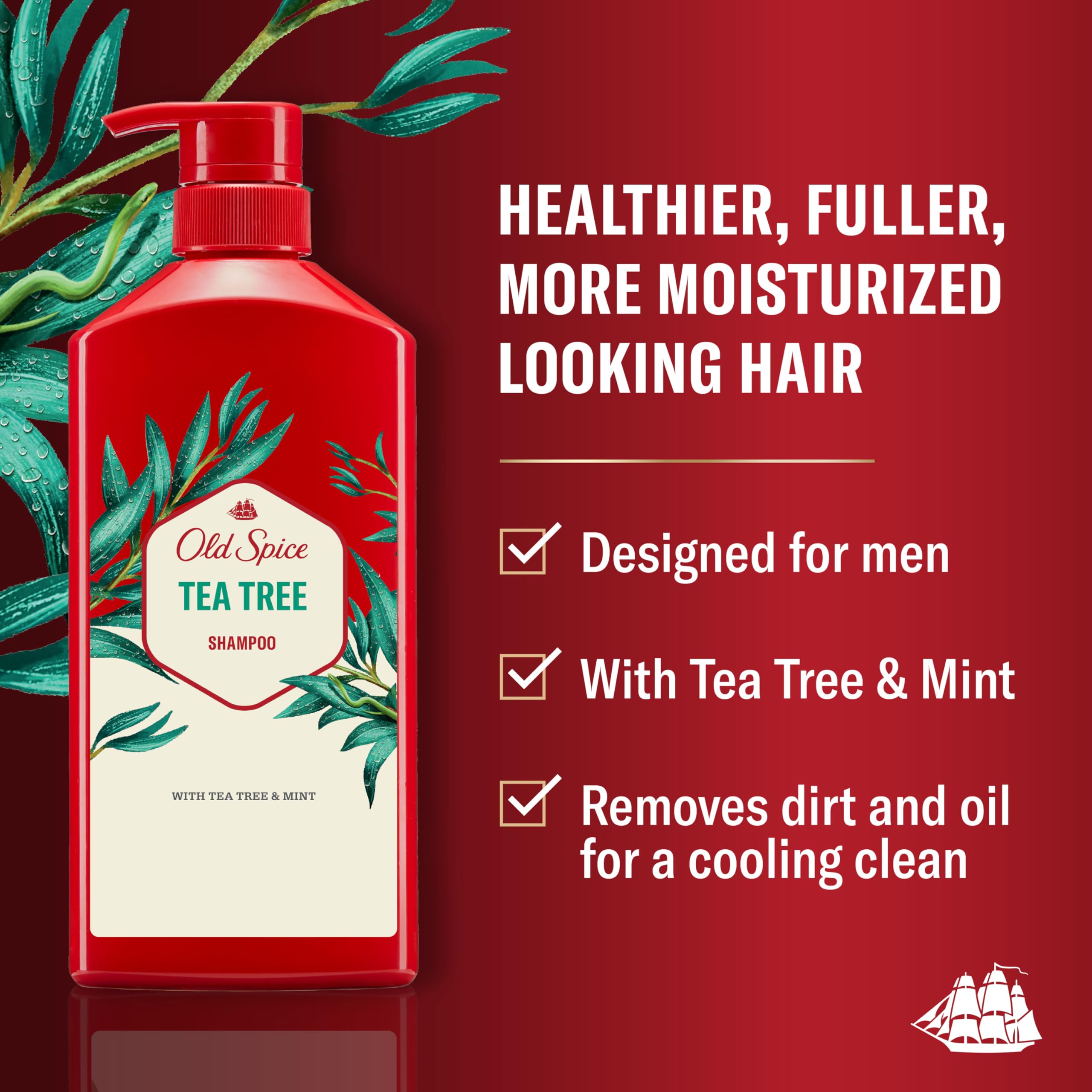 Old Spice Tea Tree Shampoo for Men, Healthier, Fuller, More Moisturized Looking Hair, 21.9 Fl Oz Each, Twin Pack
