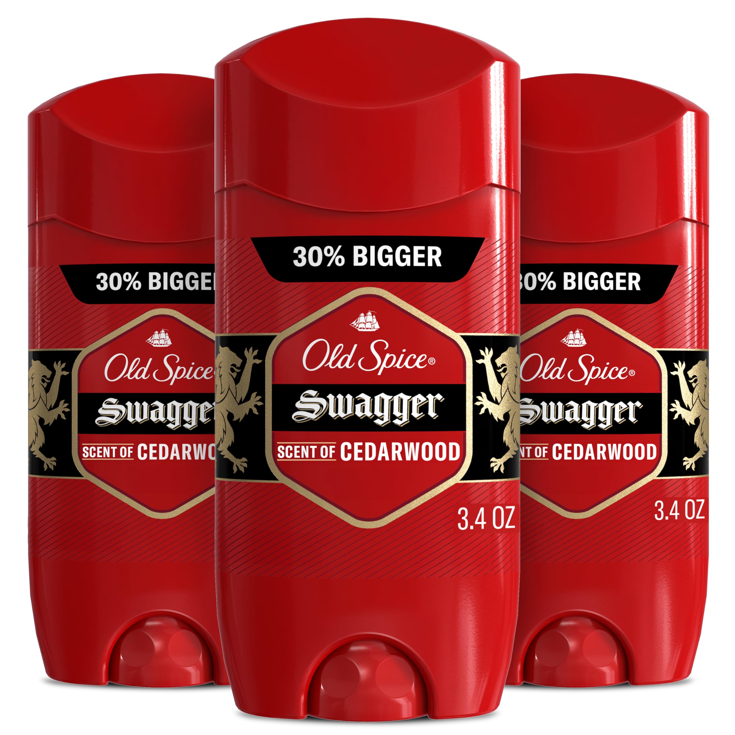Old Spice Antiperspirant Deodorant for Men, 24/7 Sweat & Odor Protection, 24/7 Lasting Freshness, Invisible Solid, Swagger with Cedarwood Scent, 3.4 oz (Pack of 3)
