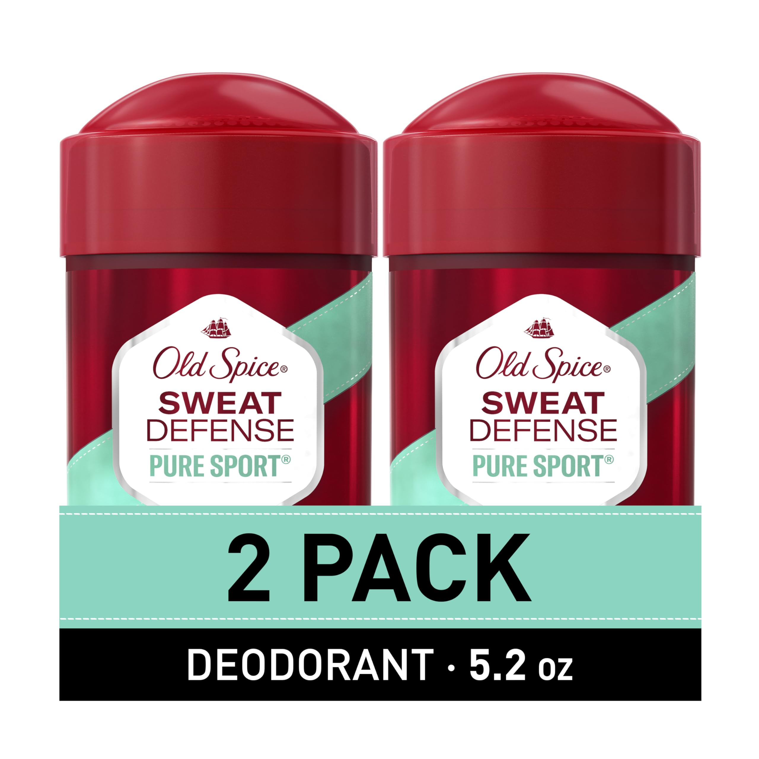 Old Spice Sweat Defense Antiperspirant & Deodorant for Men, 24/7 Ultimate Sweat Protection, Long Lasting Scent, Soft Solid, Pure Sport Scent, 2.6 oz (Pack of 2)